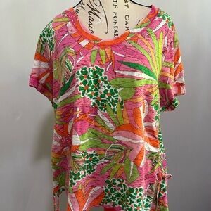 Caribbean Joe Pink and Orange Floral Top